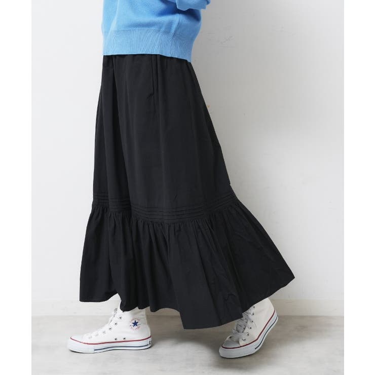 ブラック(019) | 【ウエストゴム/洗える】コットンフレアスカート | Dessin