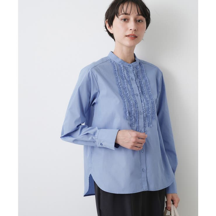 ブルー(092) | 【入卒/セレモニー/洗える】フロントフリルネックブラウス | Dessin