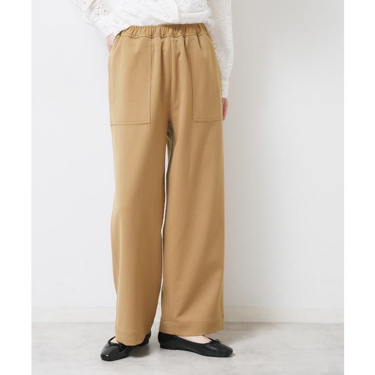 キャメルブラウン(041) | 【ウエストゴム/洗える】ツイルセミワイドパンツ | Dessin