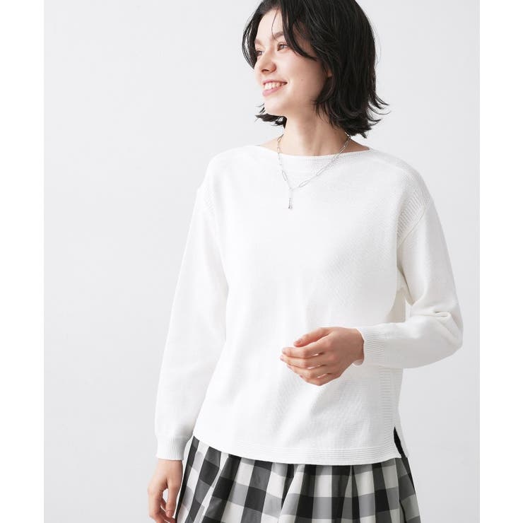 【洗える】ミドルゲージボートネックカラーニット | Dessin | 詳細画像1 