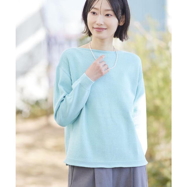 【洗える】ミドルゲージボートネックカラーニット | Dessin | 詳細画像7 