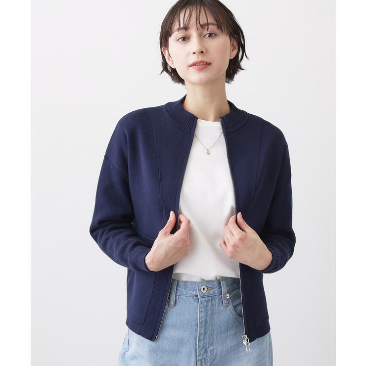 ネイビー(094) | 【洗える】ニットジップブルゾン | Dessin
