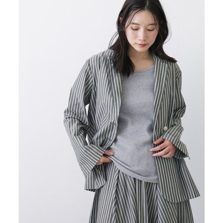 チャコールグレー(313) | 【セットアップ可/洗える】ストライプシャツジャケット | Dessin