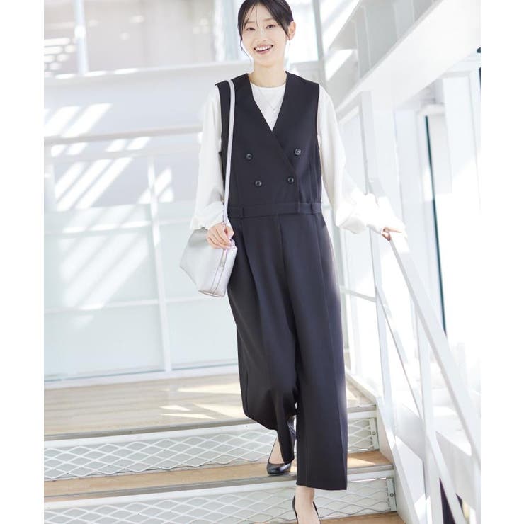 ブラック(019) | 【洗える】セットアップ風ジレオールインワン | Dessin