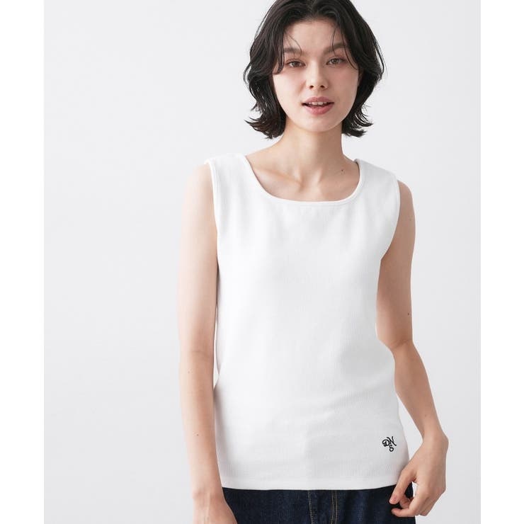 ホワイト(002) | 【洗える】リブスクエアタンクトップ | Dessin