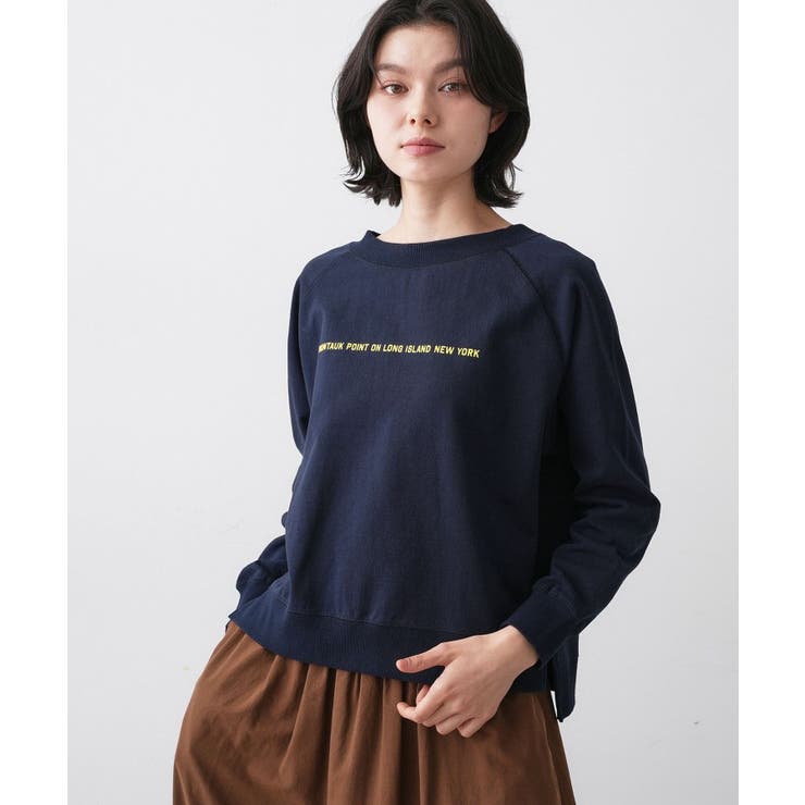 ネイビー(094) | 【洗える】ラグラン切り替えミニロゴカットソー | Dessin