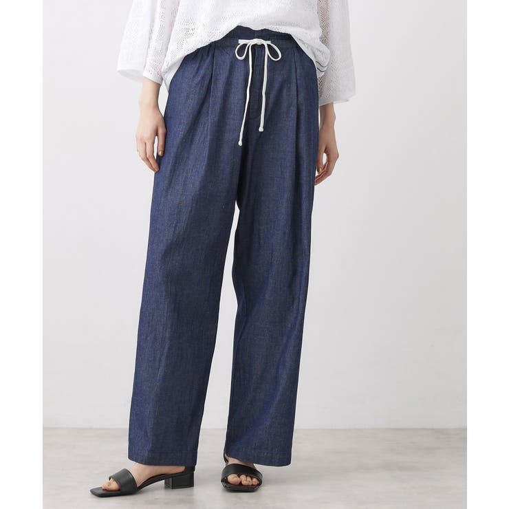 ネイビー(094) | 【洗える】綿麻ドロストライトデニムパンツ | Dessin