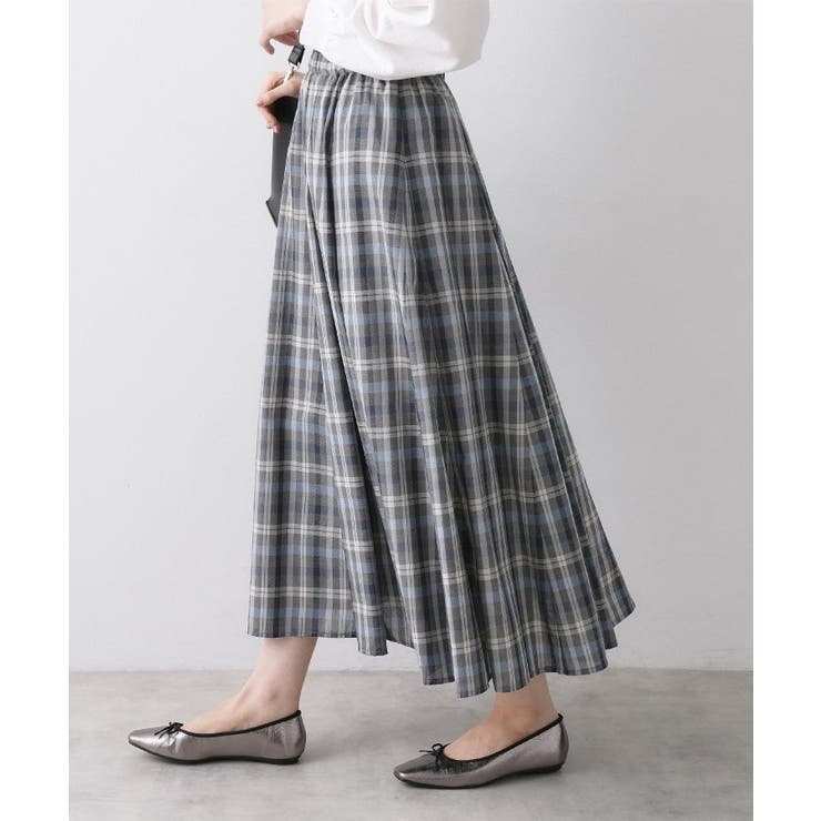 チャコールグレー(214) | 【ウエストゴム/洗える】映えチェック柄スカート | Dessin