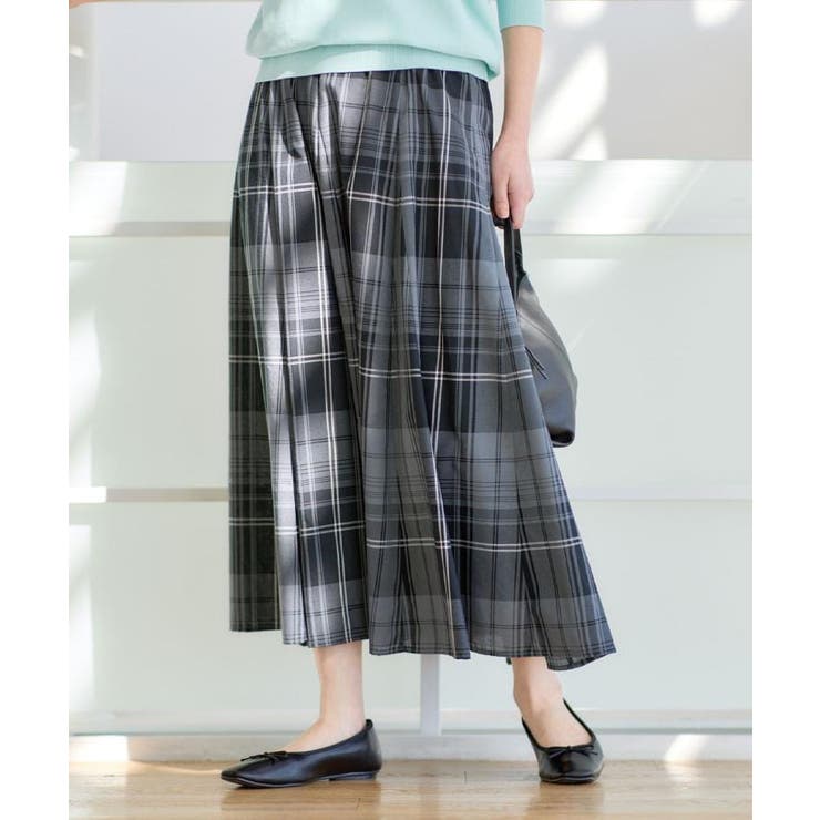 グリーン(224) | 【ウエストゴム/洗える】映えチェック柄スカート | Dessin
