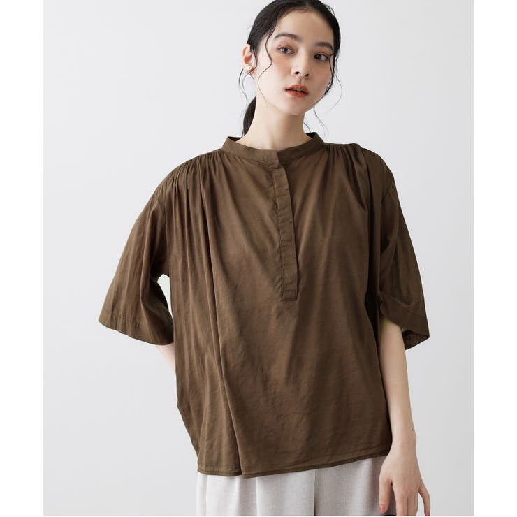 ブラウン(045) | 【洗える】ソフトコットンレーヨンブラウス | Dessin