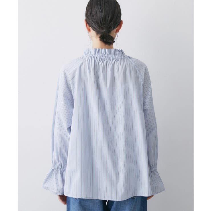 【洗える】フリルボウタイストライプブラウス | Dessin | 詳細画像15 
