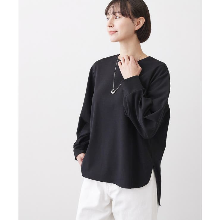 ブラック(019) | 【体型カバー/レイヤード/洗える】ジョーゼットプルオーバーブラウス | Dessin