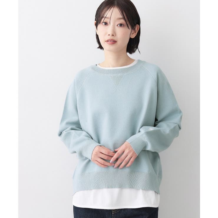 サックスブルー(090) | 【洗える】スウェットライクニット | Dessin