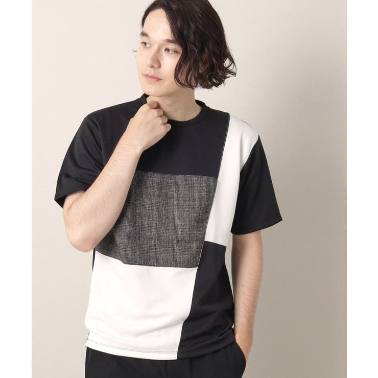 ブラック(219) | ツイード切替ブロックTシャツ | Dessin