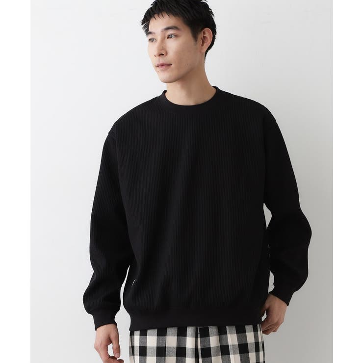 ブラック(019) | 【洗える】ソロテックスワッフルクルーネック | Dessin