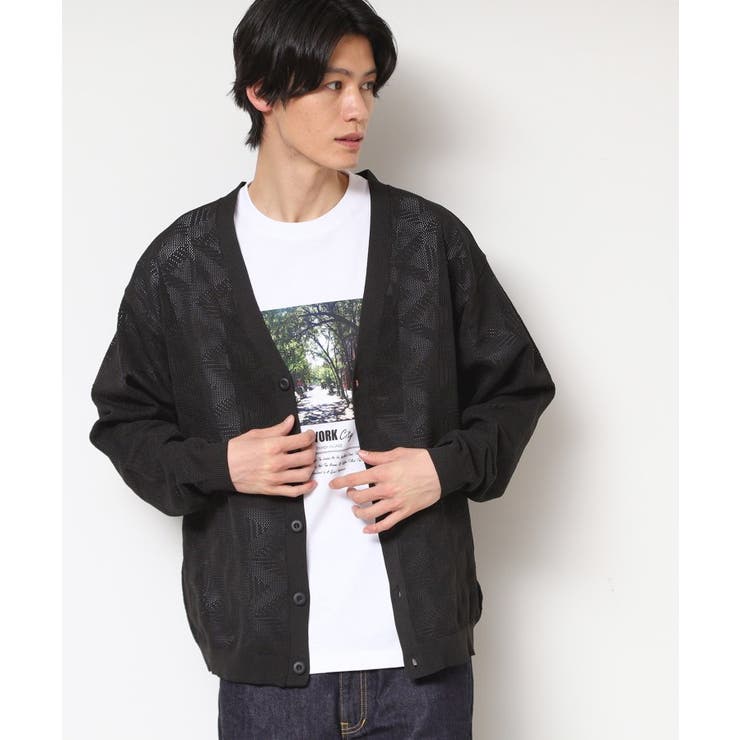 ブラック(019) | 【UV・洗える】透け柄ニットカーディガン | Dessin