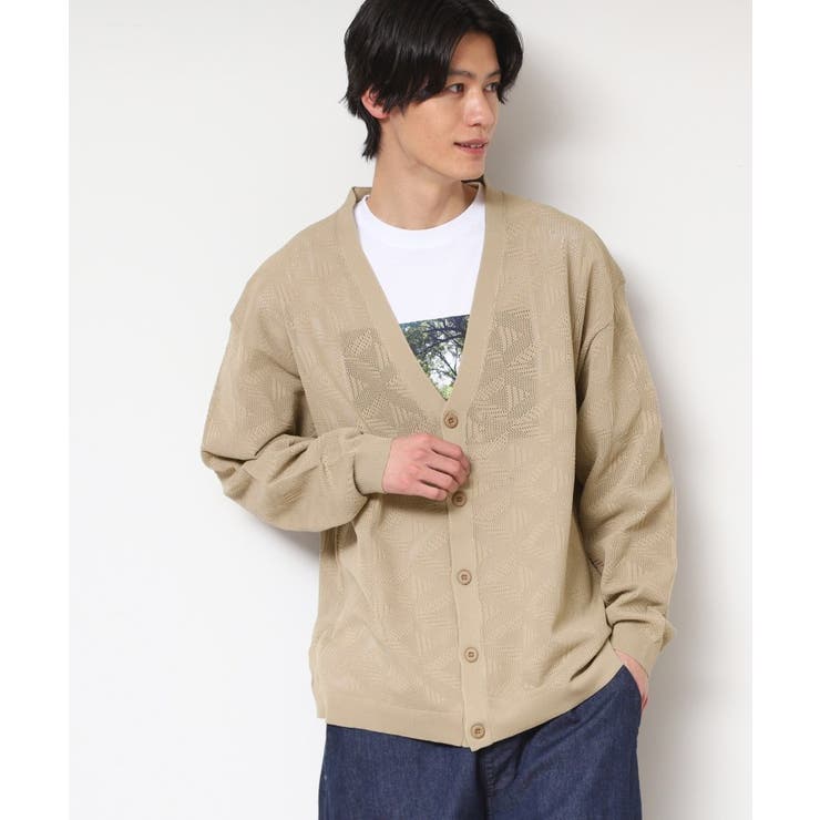 ベージュ(052) | 【UV・洗える】透け柄ニットカーディガン | Dessin