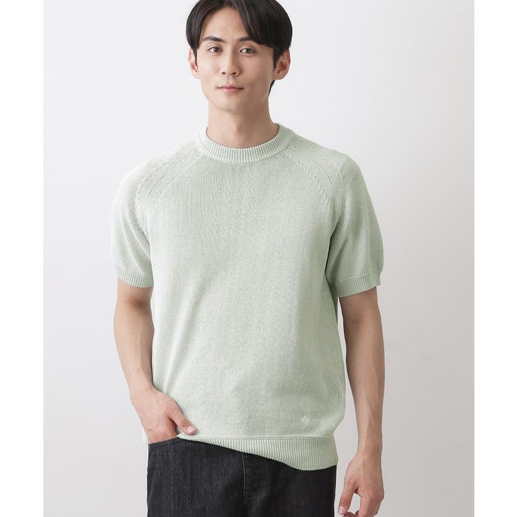 サックスブルー(090) | ペーパーブレンドニットTシャツ | Dessin
