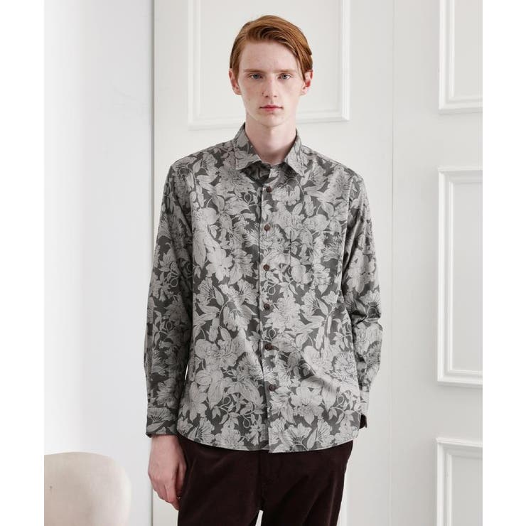 チャコールグレー(113) | 【LIMITED】フラワープリント長袖シャツ | TAKEO KIKUCHI