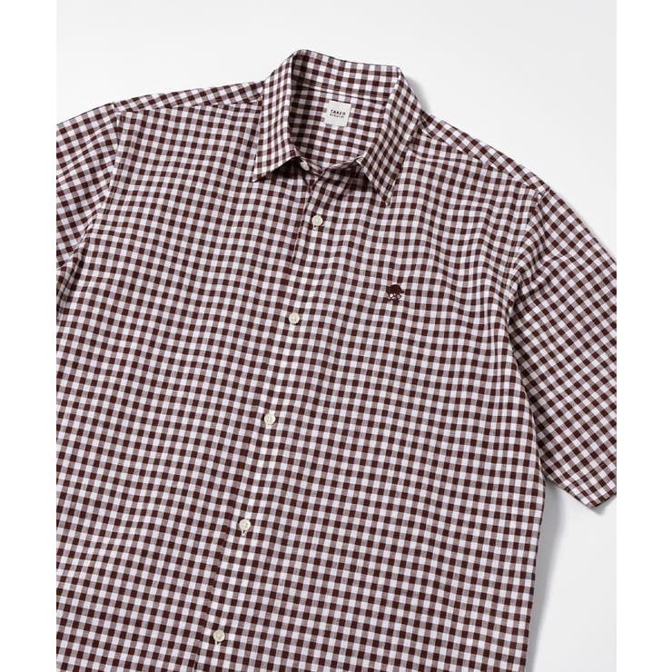 ブラウン(043) | 【LIMITED】ワンポイント刺繍 綿麻チェック 半袖シャツ | TAKEO KIKUCHI