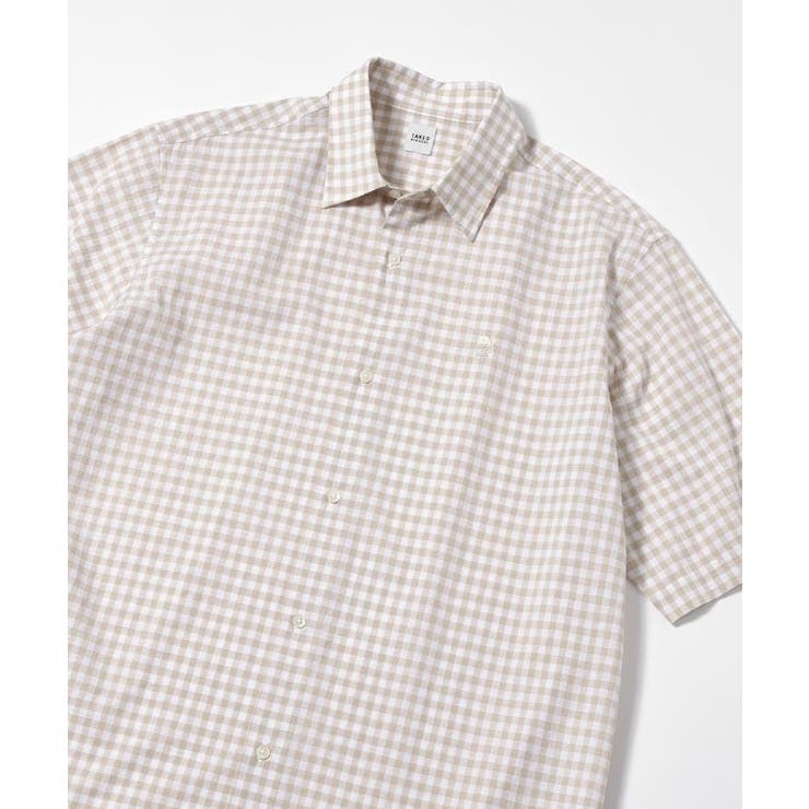 ベージュ(052) | 【LIMITED】ワンポイント刺繍 綿麻チェック 半袖シャツ | TAKEO KIKUCHI