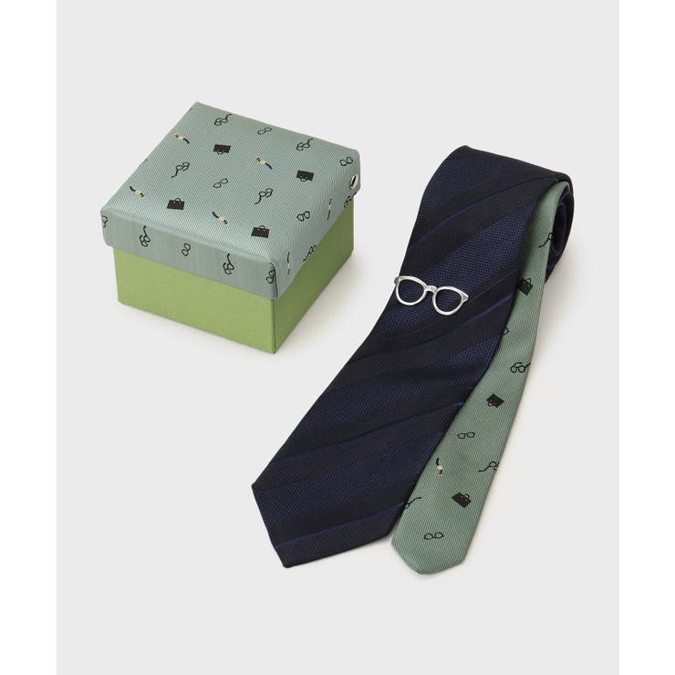 【BOXセット】ジェントルマンストライプ ネクタイ×眼鏡型タイバー | TAKEO KIKUCHI | 詳細画像1 