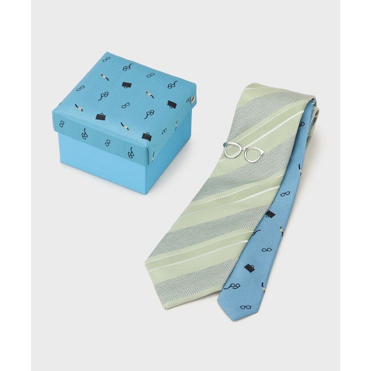 ライトグリーン(320) | 【BOXセット】ジェントルマンストライプ ネクタイ×眼鏡型タイバー | TAKEO KIKUCHI