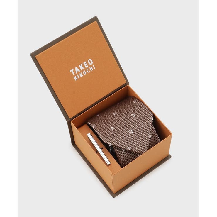 タバコブラウン(454) | フラワードットネクタイ＆タイバー カラーBOXセット | TAKEO KIKUCHI