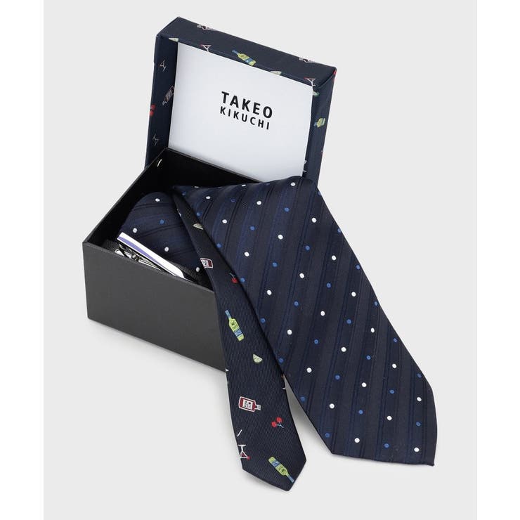 【お酒柄】ブルーネクタイ＆タイバー BOXセット | TAKEO KIKUCHI | 詳細画像1 