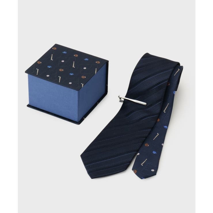 ネイビー・ベースボール柄(095) | 【BOXセット】Enjoy Sports ネクタイ＆タイバー | TAKEO KIKUCHI