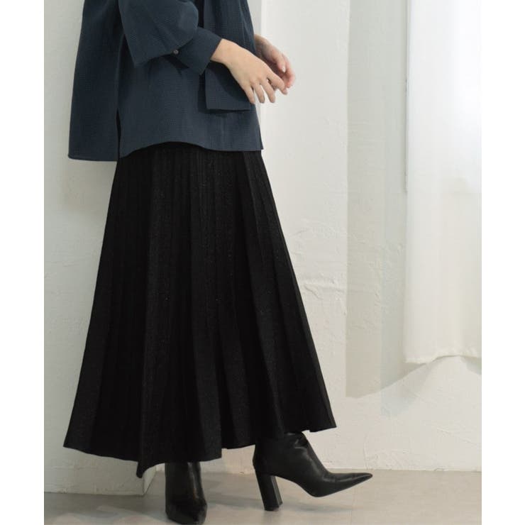 ブラック(619) | ラメニットプリーツスカート【洗える】 | OPAQUE.CLIP