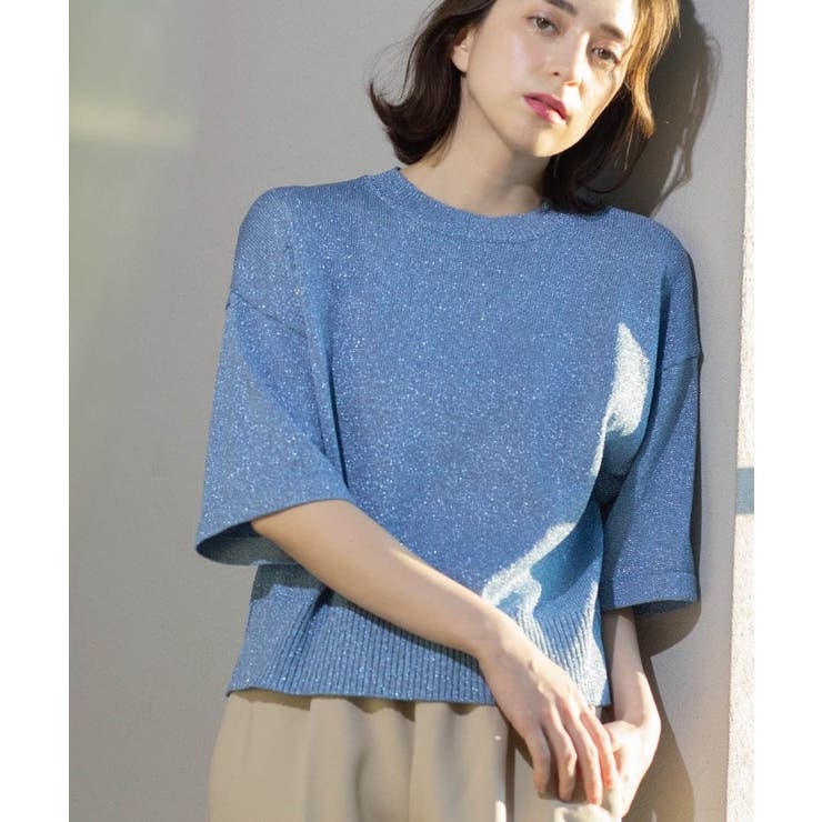 ブルー(692) | ラメハーフスリーブトップス | OPAQUE.CLIP