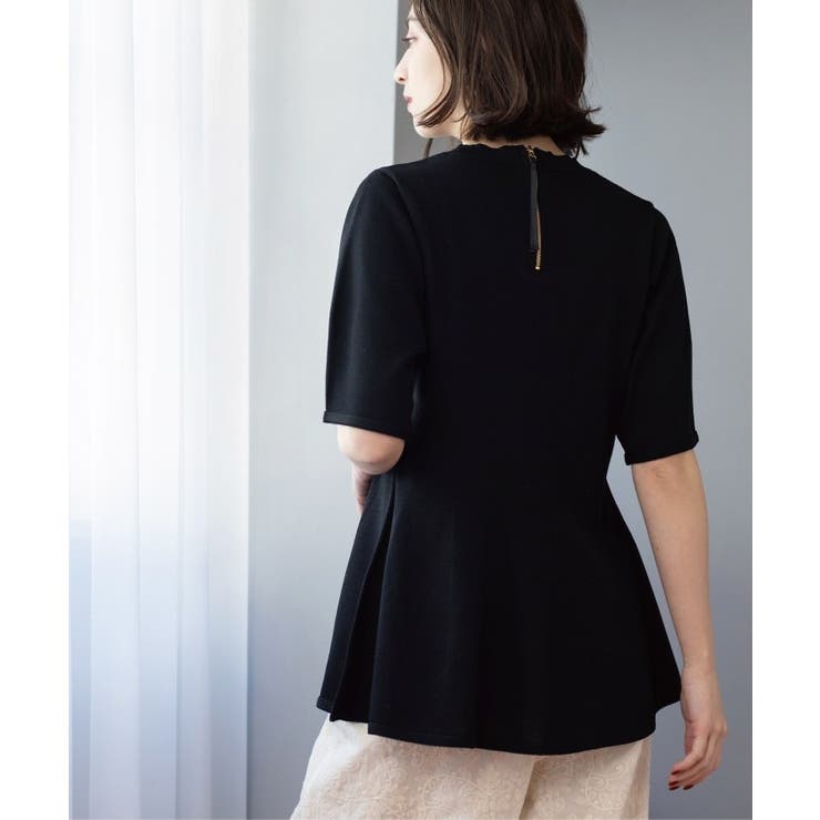 ブラック(019) | 配色ライン ペプラムニット | OPAQUE.CLIP