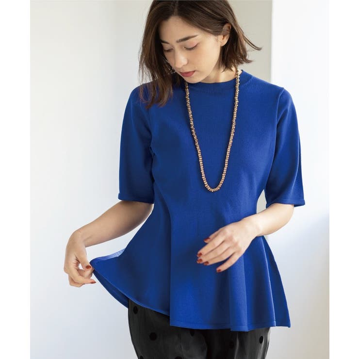 ブルー(093) | 配色ライン ペプラムニット | OPAQUE.CLIP