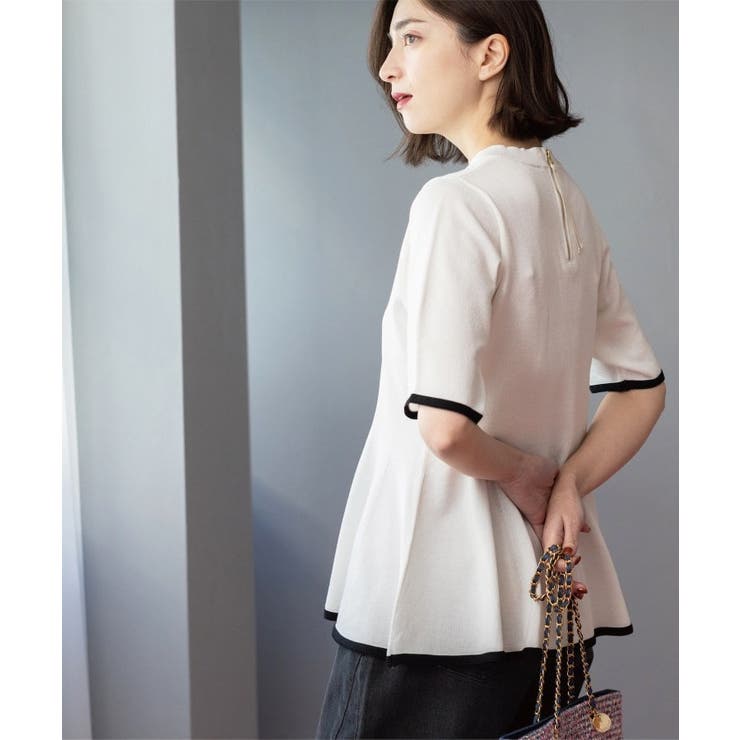 ホワイト(501) | 配色ライン ペプラムニット | OPAQUE.CLIP