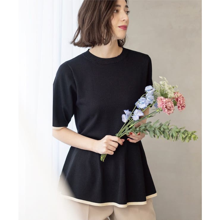 ブラック(519) | 配色ライン ペプラムニット | OPAQUE.CLIP