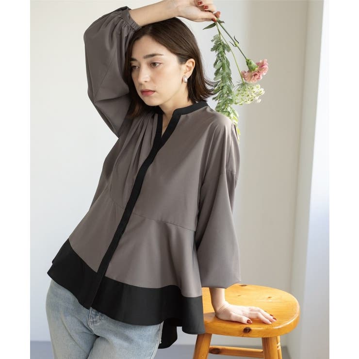 バイカラーアソート ペプラム前あきブラウス | OPAQUE.CLIP | 詳細画像15 