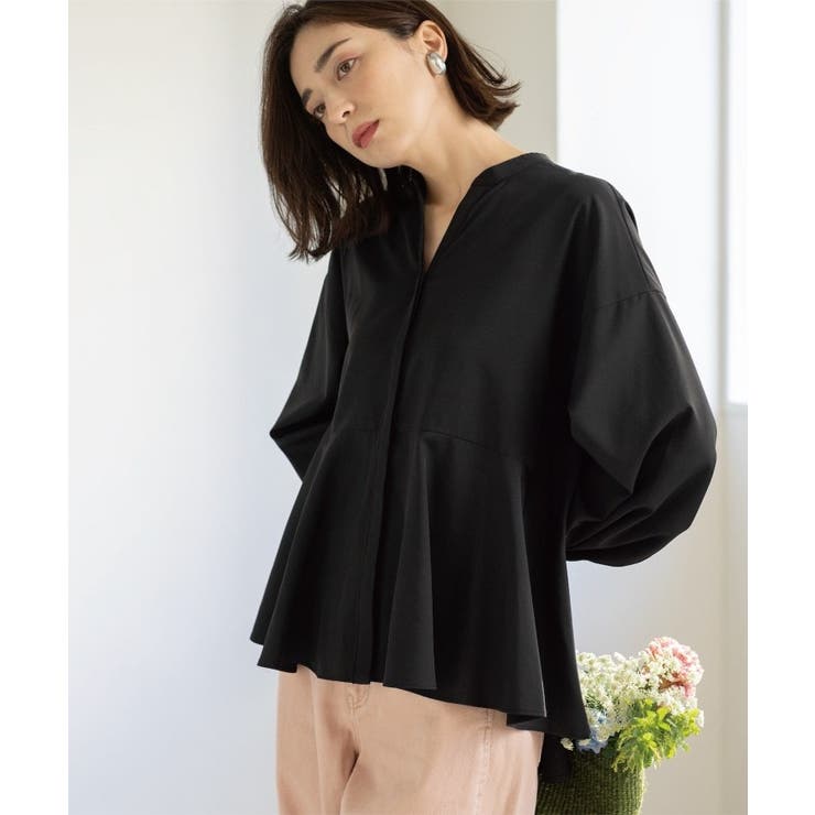 ブラック(019) | バイカラーアソート ペプラム前あきブラウス | OPAQUE.CLIP