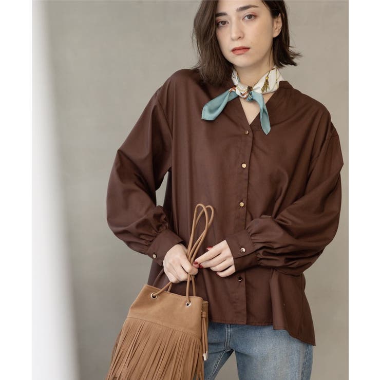 ブラウン(044) | 前あき後ろフレアブラウス | OPAQUE.CLIP