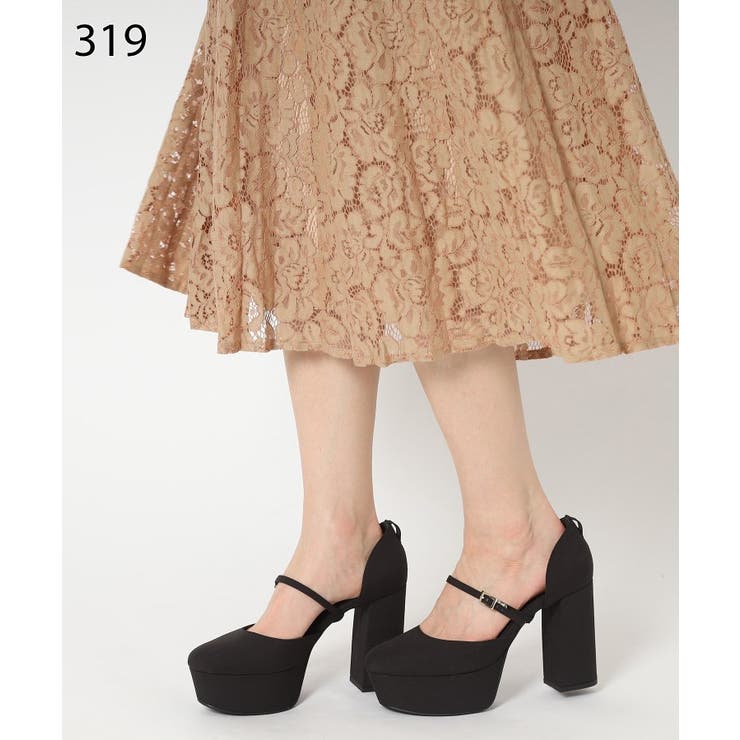 ラク盛りアンクルストラップ厚底ヒールパンプス[品番：WRDW0159849 