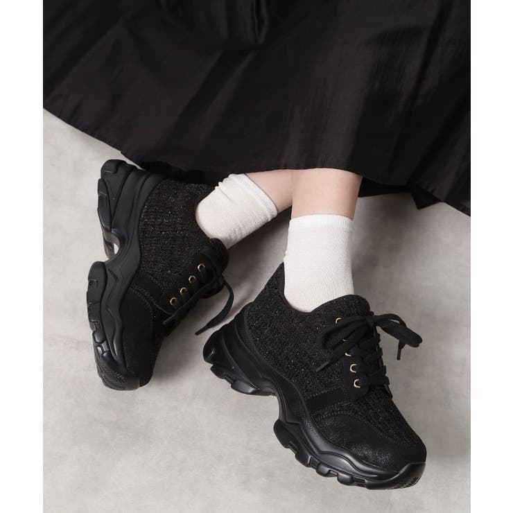 ブラック(319) | フリル×パール調ベルトツイードスニーカー | ESPERANZA