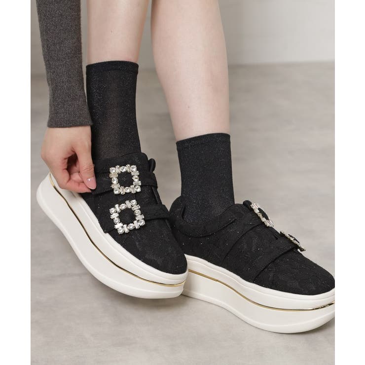 ブラック(319) | ビジューバックルWストラップレーススニーカー | ESPERANZA