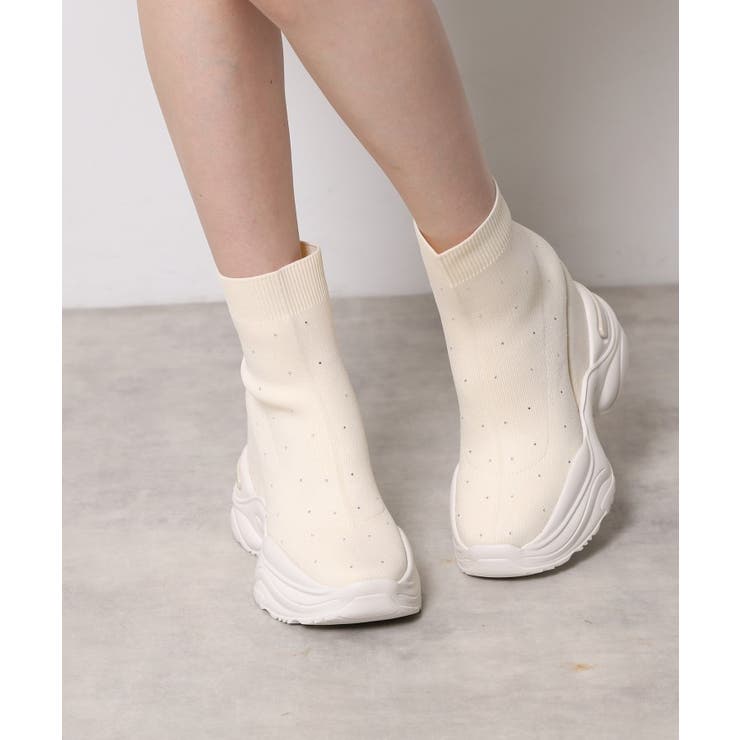 スニーカーソールラインストーンニットブーツ | ESPERANZA | 詳細画像1 