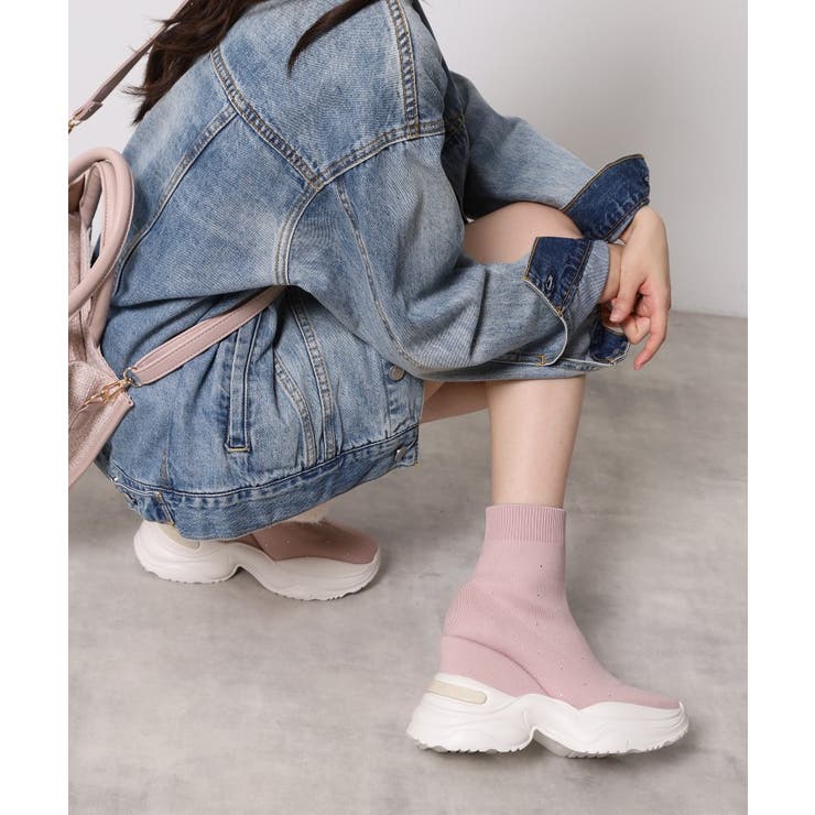 ピンク(372) | スニーカーソールラインストーンニットブーツ | ESPERANZA