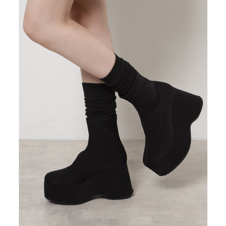 ブラック(119) | スタイルぐんっとアップ!厚底ニットショートブーツ | ESPERANZA