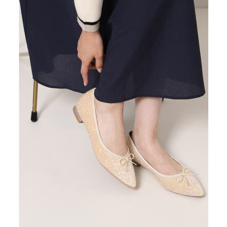 ベージュ(352) | ポインテッドリボンバレエパンプス | ESPERANZA