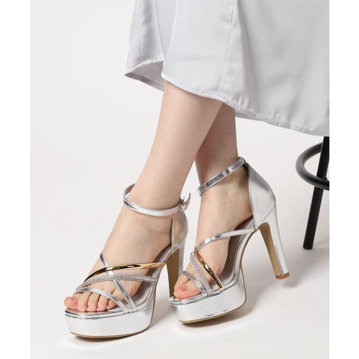 ラインストーン×ゴールドライン厚底サンダル | ESPERANZA | 詳細画像1 