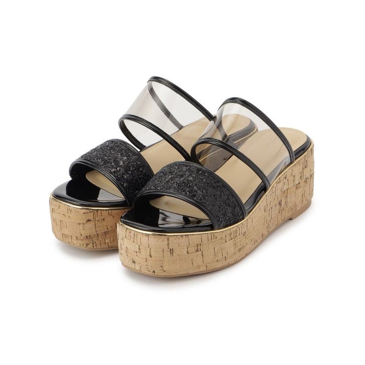 グリッター×クリアベルト 厚底コルクサンダル[品番：WRDW0218322