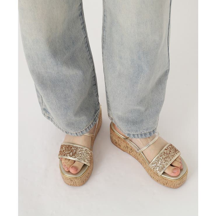 グリッター×クリアベルト 厚底コルクサンダル[品番：WRDW0218322