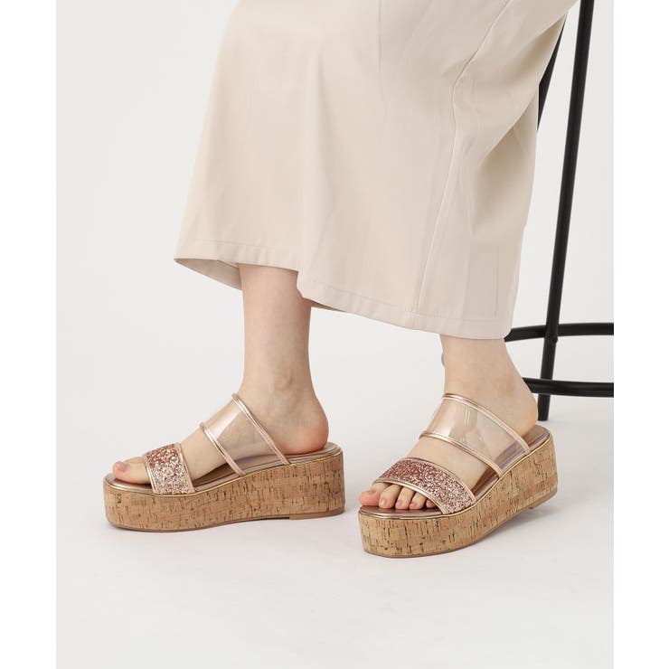 グリッター×クリアベルト 厚底コルクサンダル[品番：WRDW0218322